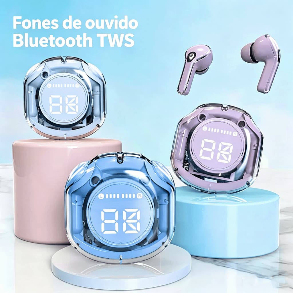 Crystal TWS Bluetooth 5.3 Fones De Ouvido Sem Fio HiFi Estéreo À Prova D'água Esportivos Para iP