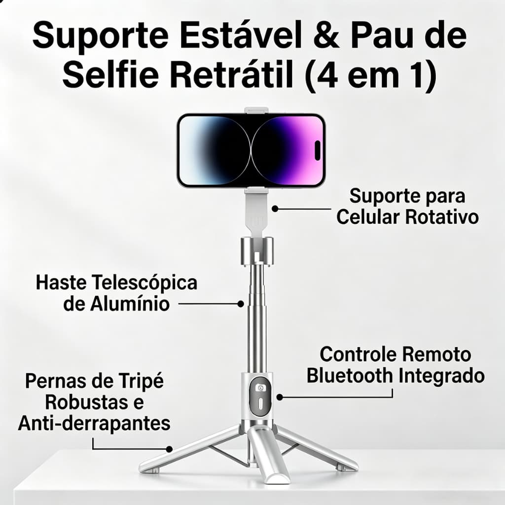 HREBOS x HEYOO Tripé Dobrável Portátil para Celular, Suporte Retrátil, Ideal para Selfie, Live e Viagens