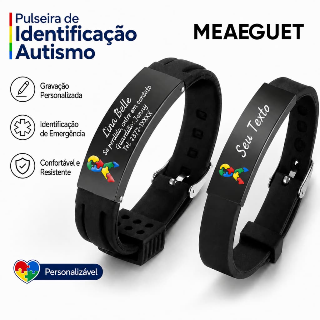 Meaeguet Pulseira Personalizada De Quebra-Cabeça Autismo Para Meninos , De Emergência Gravada Gratuita De Silcone