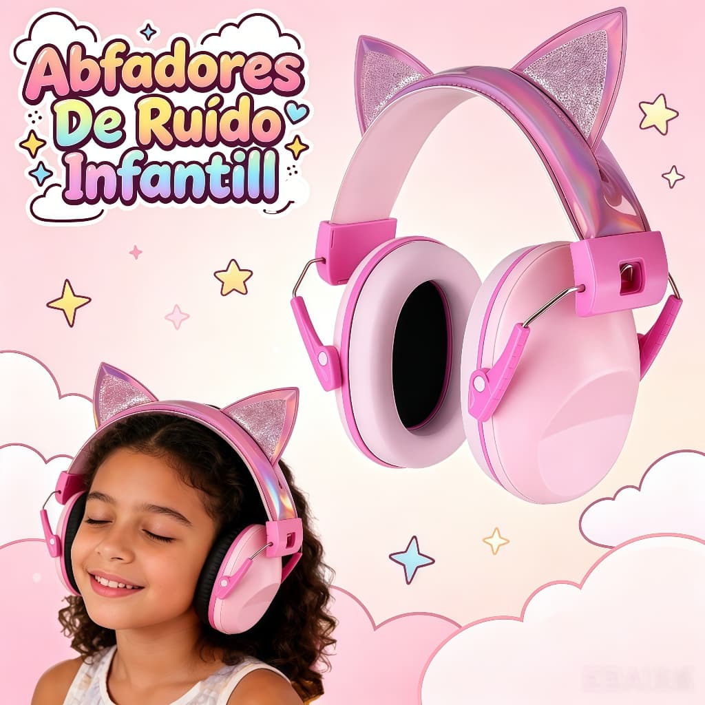 Abafadores De Ruído Infantil 28DB Com Orelha De Gato Proteção Auditiva Para Autismo TDAH