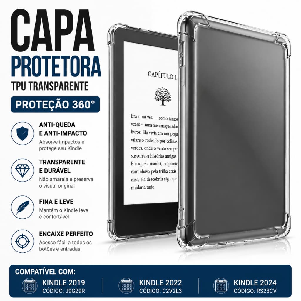 Capa Protetora Anti-Queda Soft TPU Transparente Para Kindle 2022 2024 2019 10a Geração 11a 6,0 Polegadas