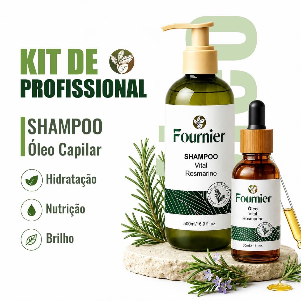 FOURNIER Kit Capilar Alecrim Shampoo Anticaspa 500ml + Óleo Capilar 30ml Para Caspa Frizz e Cabelos Ressecados