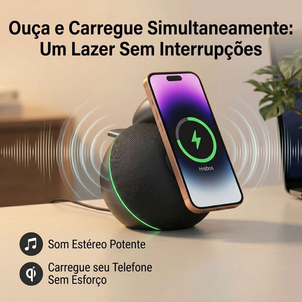 HREBOS x HEYOO Caixa de Som Bluetooth 3-em-1 com Carregamento Qi2 15W para Apple Watch