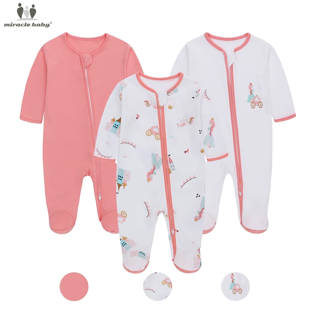 Miracle baby Body Bebê 3Pcs Macacão Baby Macaquinho Algodão 100% Zíper Duplo Antideslizante Pernas Fechadas 0-6M