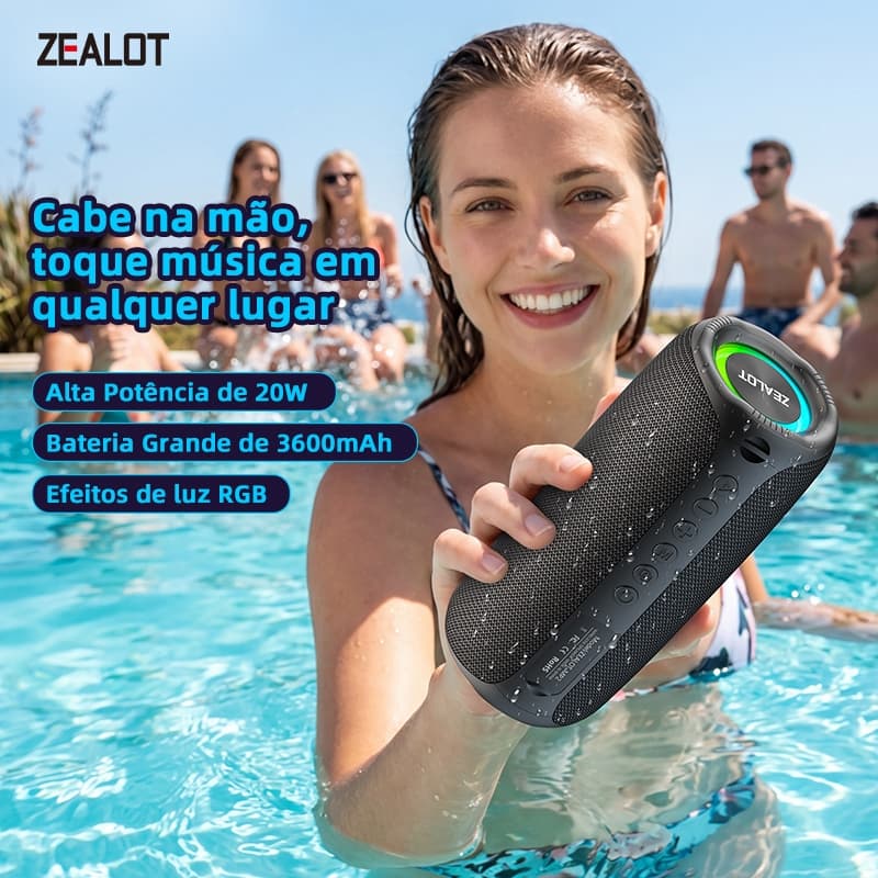 ZEALOT MP2 Alto-Falante Portátil Bluetooth Externo Sem Fio 20W RGB Iluminação TWS Estéreo BT5.4 3600mAh Bateria Com Micr