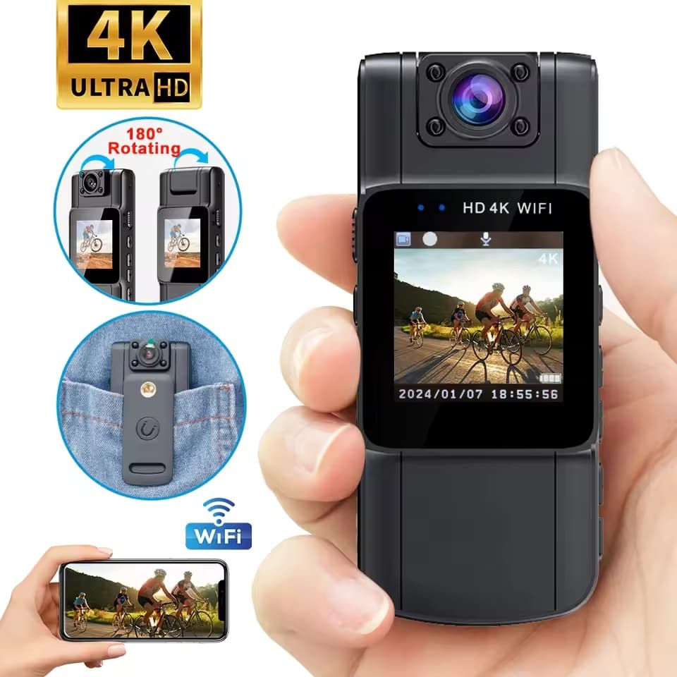 Minicâmera HD 4K 180 ° Câmera Esportiva Ajustável DV Gravador De Aplicação Da Lei Ao Ar Livre Wifi Hotspot Night Vision