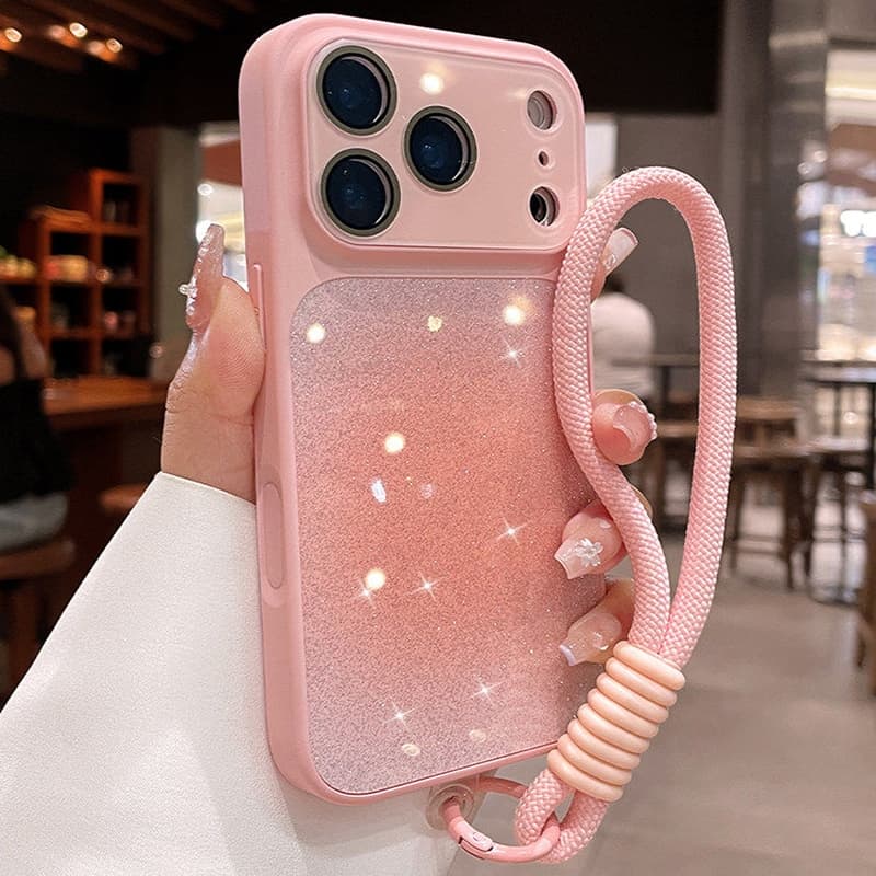 Cordão gradiente Glitter capa de telefone adequada para iPhone 17 16 15 14 13 12 Pro Max câmera de janela grande com tud