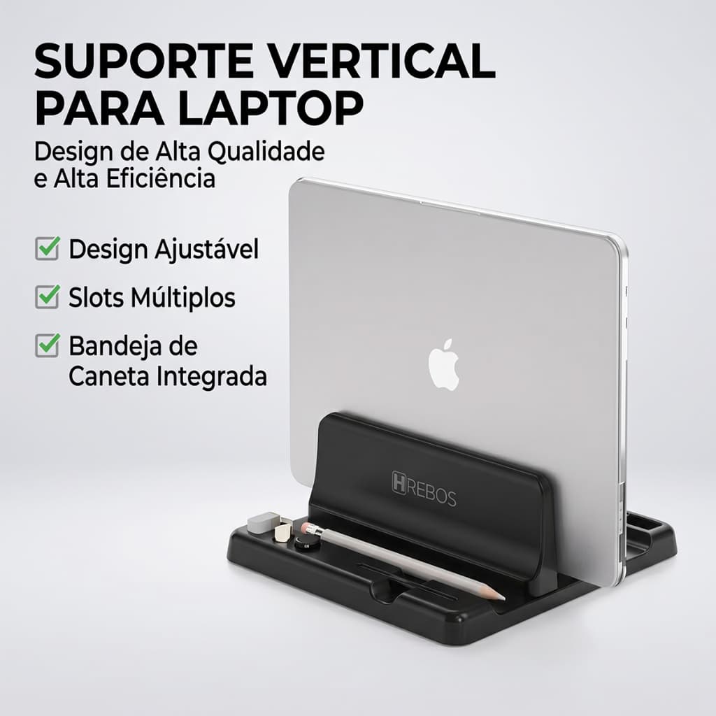 Suporte Vertical multifuncional para Notebook HREBOS x HEYOO com slot para caneta e slot para celular Adaptar-se ao Macb