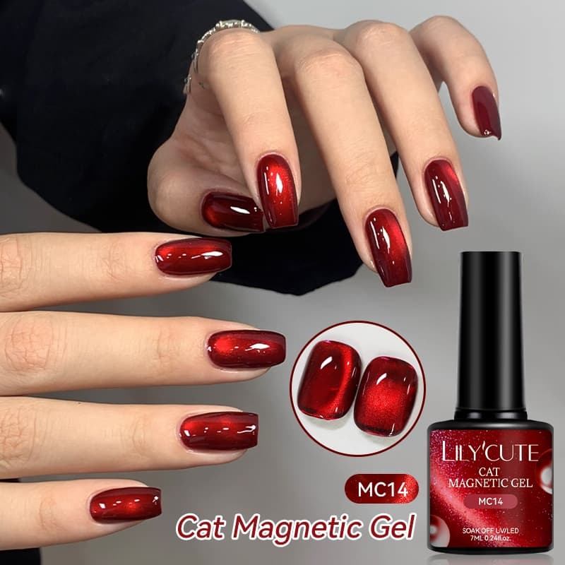 LILYCUTE Esmalte Em Gel Magnético Com Olhos De Gato Vermelho Escuro , Contas De Vidro Brilhante , Arte Unhas , Faça Você