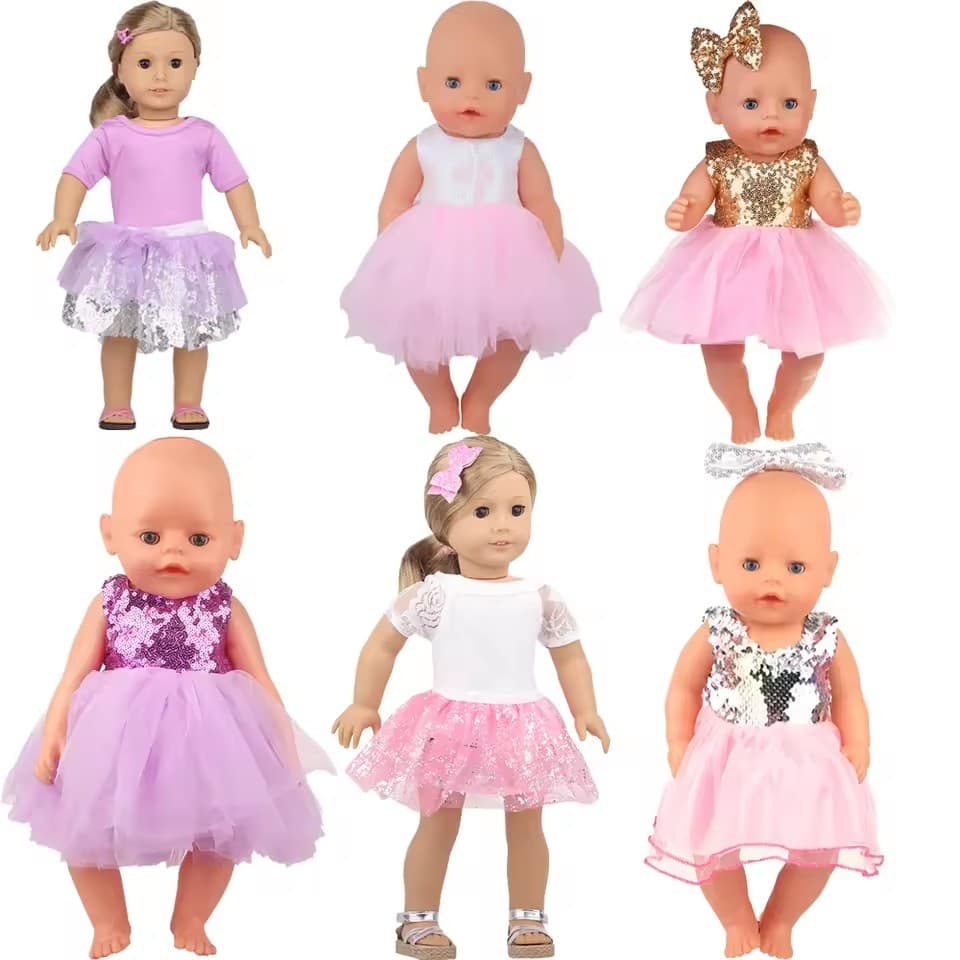 Lantejoulas Vestido Boneca Roupas Para 17 Polegada & 43cm Bebê Recém-Nascido Brilhante Festa Reunião Saia Americano 18 D
