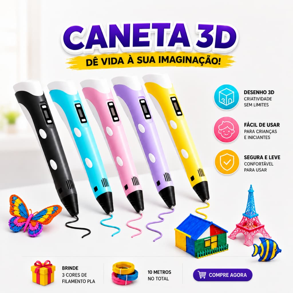 Mágica 3D Caneta De Impressão Grátis 10M DIY PLA Filamento Desenho Brinquedo Presente De Aniversário Criança