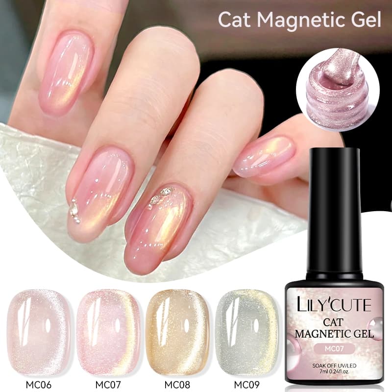 LILY'CUTE Gato Gel Magnético Unha Polonês Rosa Fino Glitter Contas De Vidro Embeber Fora Espumante Arte Do Prego