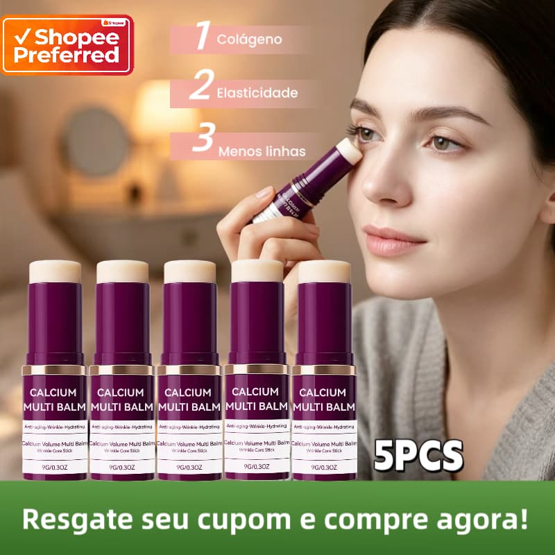 Bastão Multi Balm Calcio Colágeno | Firmador Anti-Flacidez | Olhos Rosto Pescoço | Cuidado Inverno
