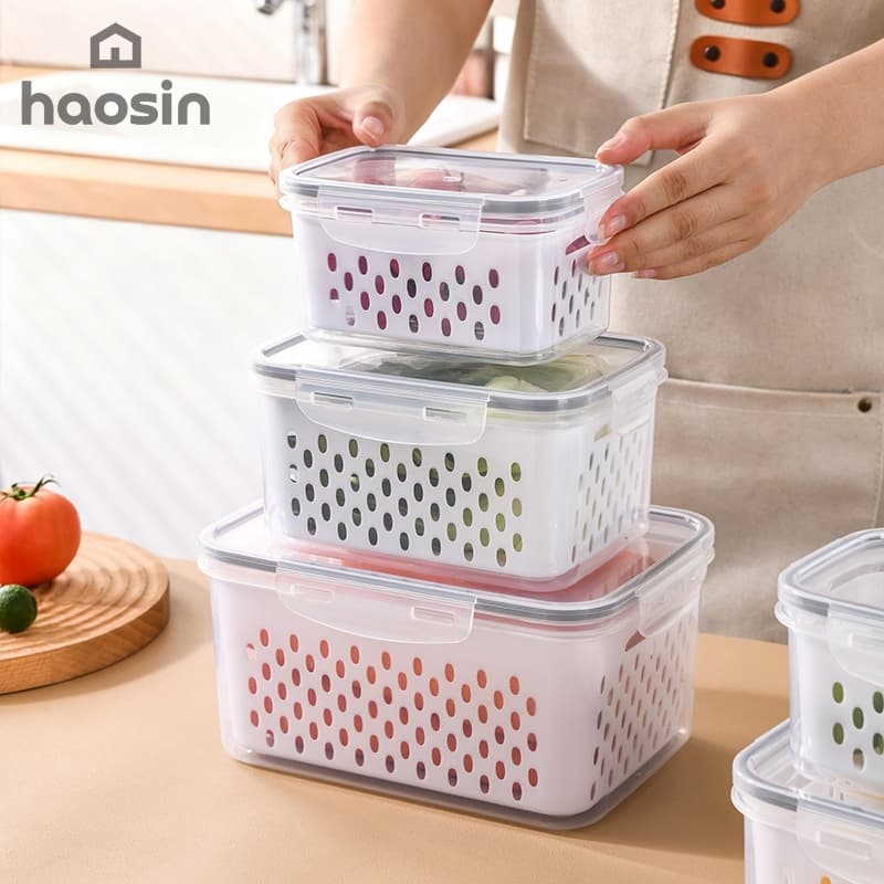 Haosin Kit 3 Potes Herméticos para Geladeira (6.2L + 3L + 1.15L) – Armazenamento de Alimentos & Vegetais