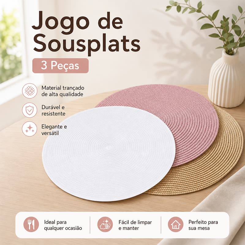 Jogos Americanos Resistentes a Arranhões Fáceis de Limpar, Redondos Multicoloridos Design Elegante