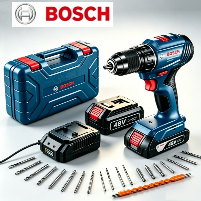 Bosch 48V Kit de perfuração de impacto, 24 peças Kit de parafusa martelo ferramenta elétrica para casa DIY com fatura