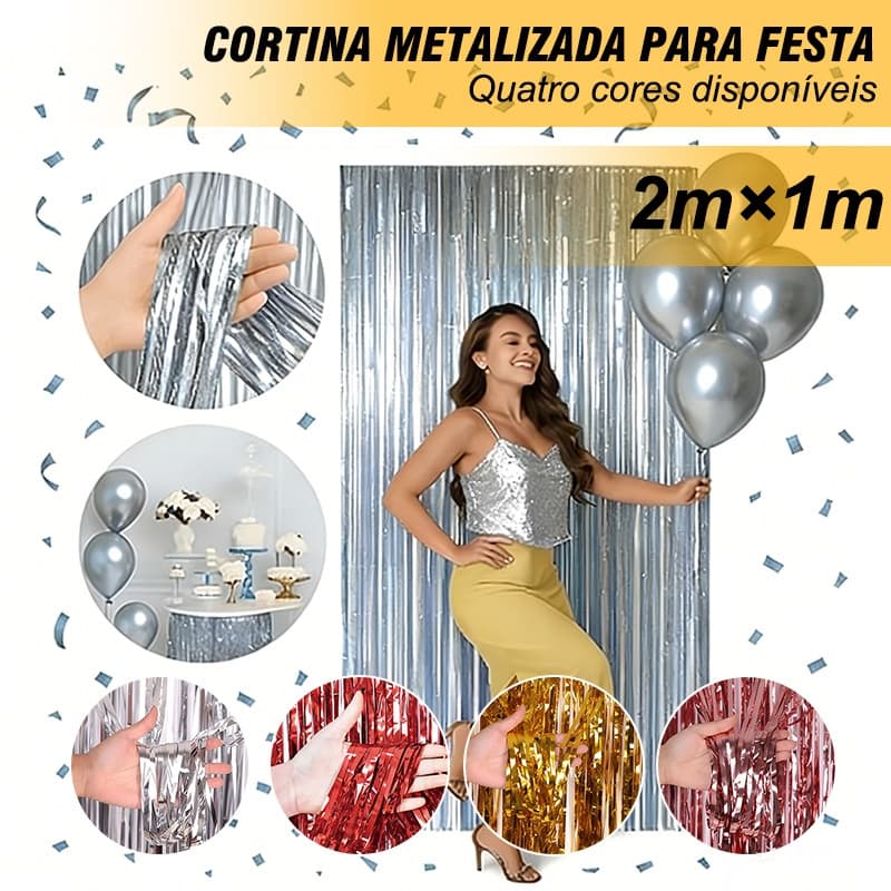 Cortina Metálica com Borla 2m x 1m Adequado para Decoração de Festas e Eventos
