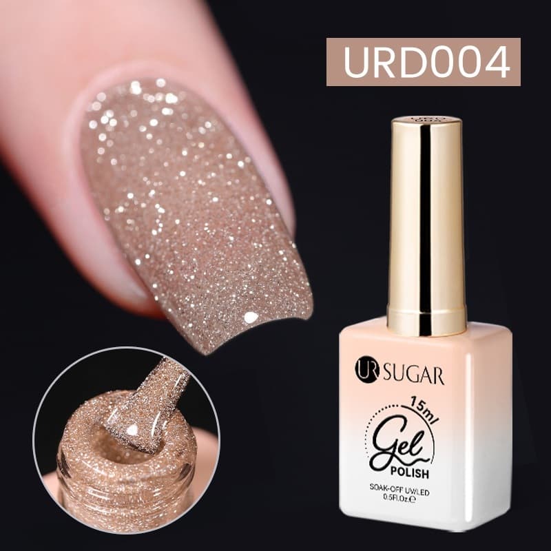 UR SUGAR 15ml Champanhe Ouro Tira Reflexiva Glitter Gel Unha Polonês Verniz Semi Permanente Embeber Fora UV Para Manicu