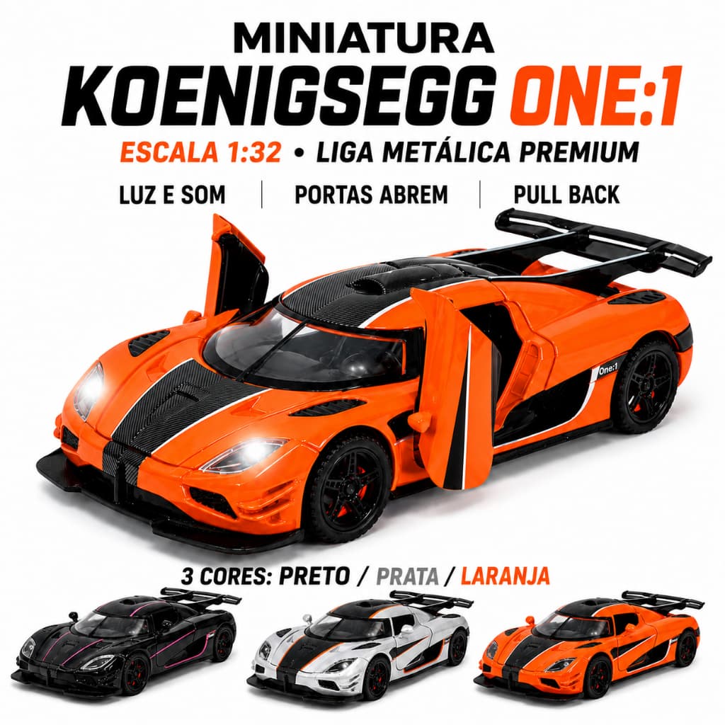 Miniatura Koenigsegg One:1 1:32 Liga Metálica Luz Som Portas Abrem Pull Back