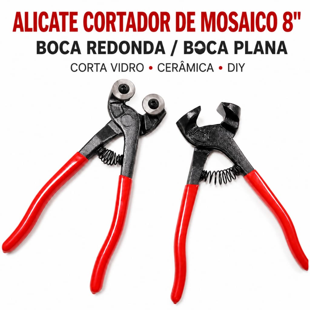 Alicate Cortador de Mosaico 8" Boca Redonda/Plana Para Vidro Cerâmica DIY