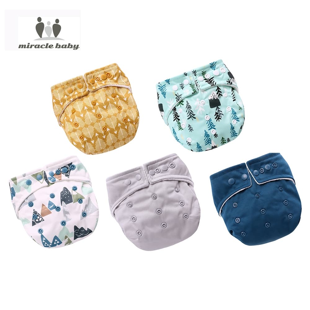 Miracle Baby Kit 5 Unidades Cueca de Desfralde Lavável Reutilizável Impermeável Ajustável Anti-Vazamento Bebê 3 a 15kg