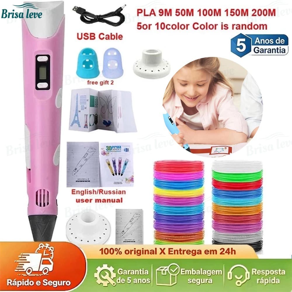 Caneta De Impressão Mágica 3D Grátis 10M DIY PLA Filamento Desenho Brinquedo Presente De Aniversário Criança ABS Tela-BL