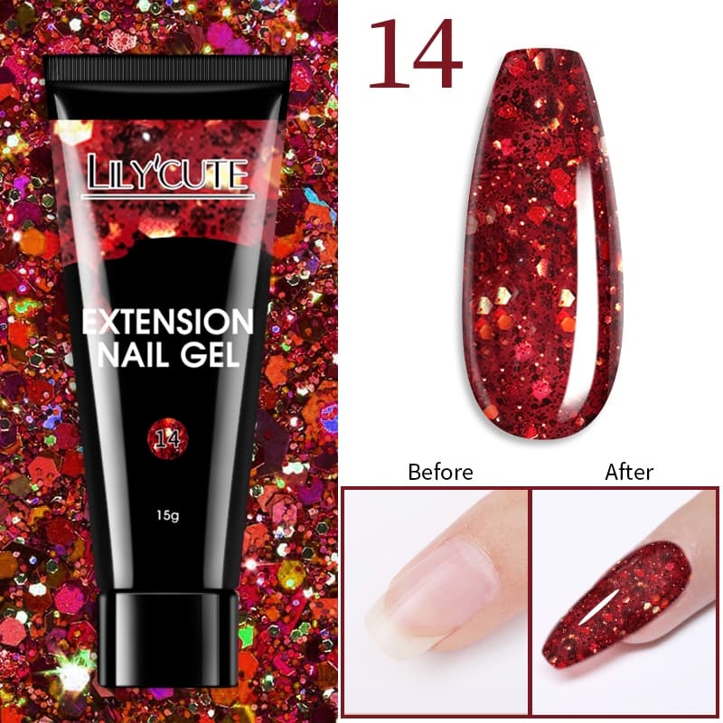 LILYCUTE Glitter Acrílico Gel Extensão Do Dedo Prata Rosa Prego Embeber Fora Verniz Da Arte Tudo Para Manicure 15ml