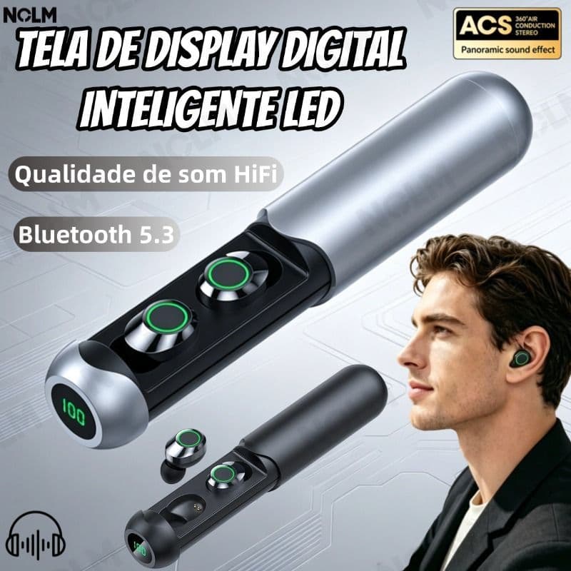 F915 Fone Ouvido Sem Fio In-ear Bluetooth 5.3 Wireless com display LED Redução de Ruído