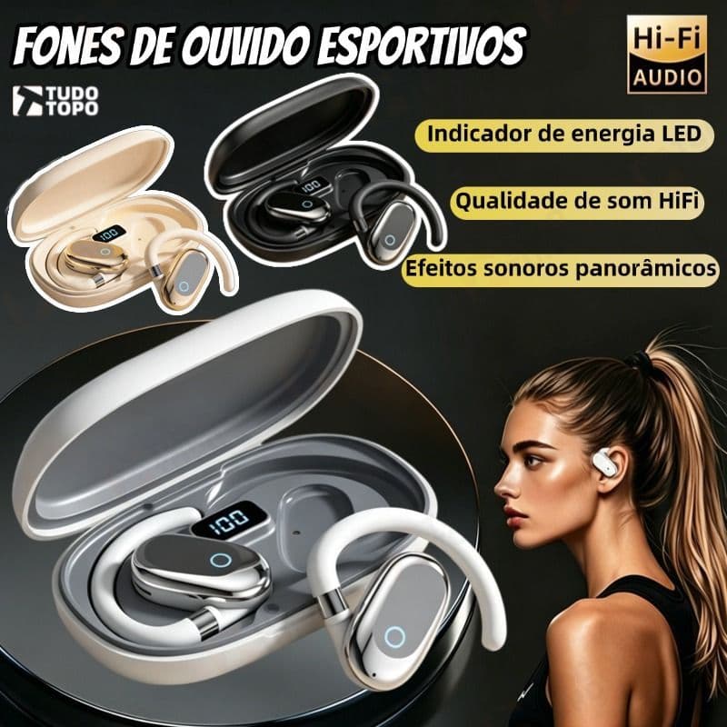 Fone de Ouvido Bluetooth 5.3 X92 Sem Fio com Gancho de Orelha Redução de Ruído para Esportes