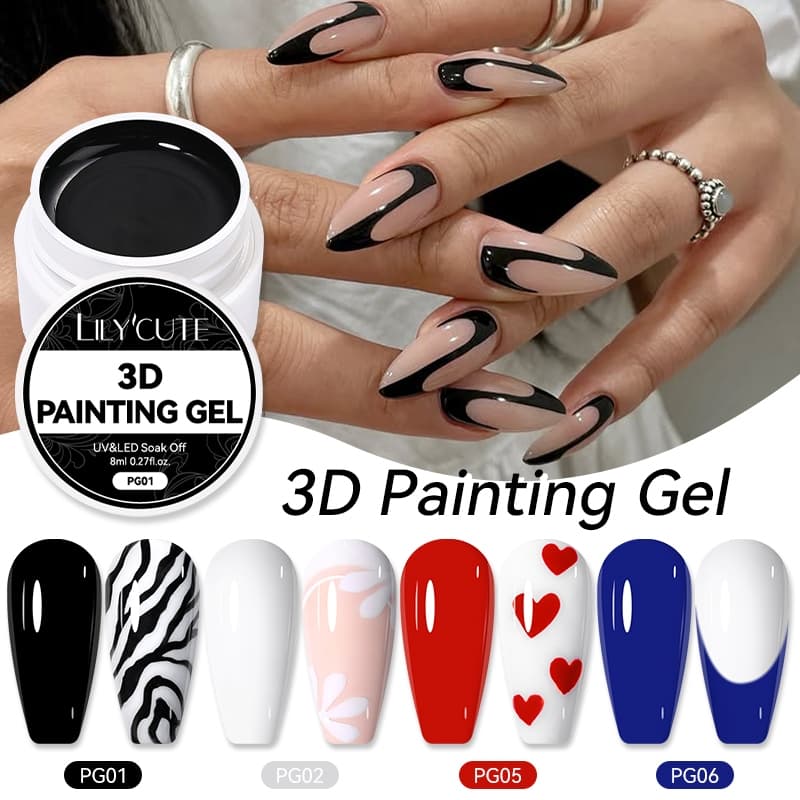 LILY'CUTE Pintura 3D Unhas Gel Branco Preto Cor Patting Multifuncional Nail DIY Art UV LED Sem Limpeza Manicure 8ml