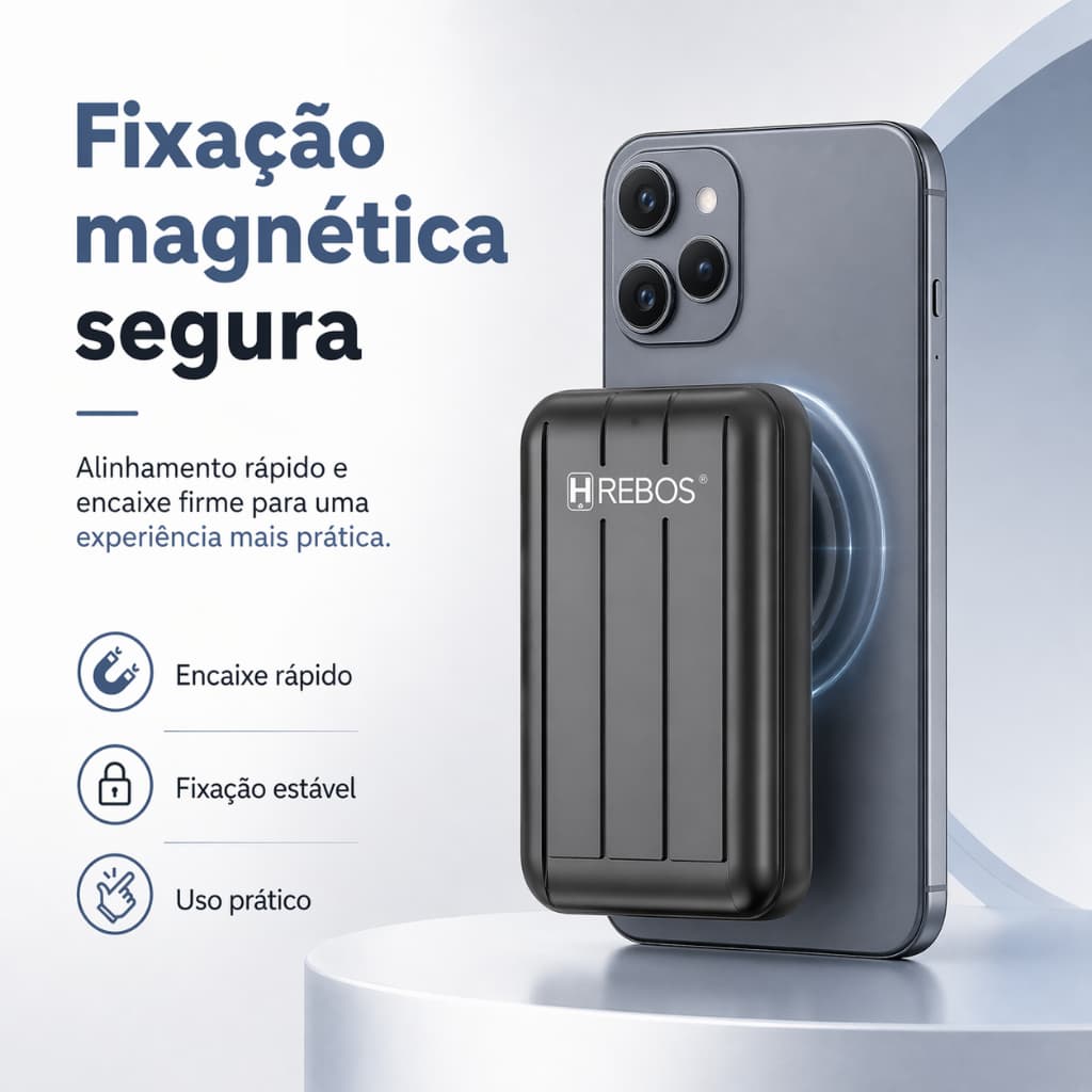 HREBOS x HEYOO Vida útil durável portátil da bateria do tesouro de carregamento sem fio magnético