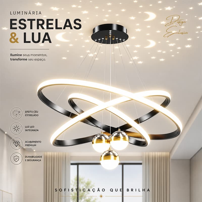 Pendente LED de Luxo com Efeito Céu Estrelado Efeito Céu Estrelado Bivolt 110V-220V Ideal para Sala e Quarto