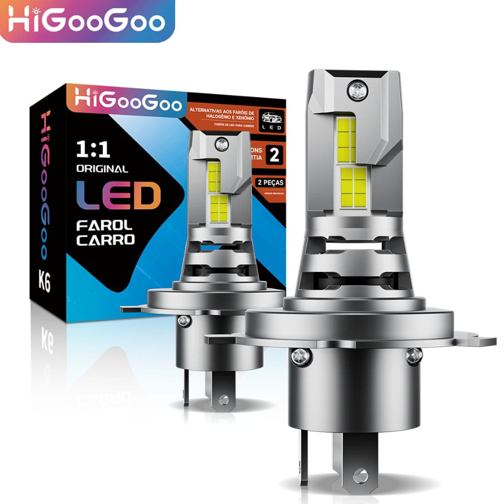HiGooGoo Par Farol De LED Carro K6 Originais Plug-in Direto 18000LM 6000K Garantia De Dois  H4 H7 H11 9005 12V 180W