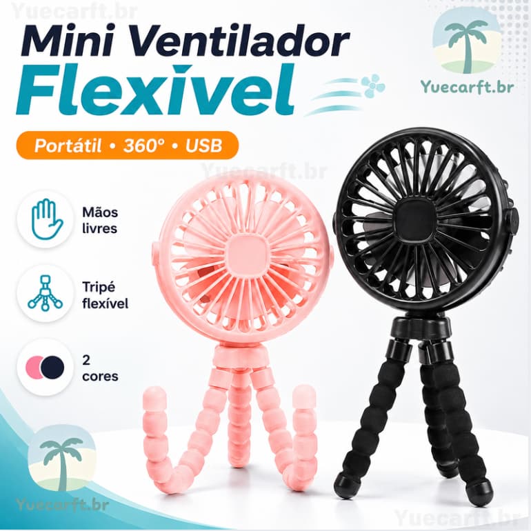 Ventilador Para Carrinho De Bebê - USB, 3 Velocidades, Garra 360° Ajustável