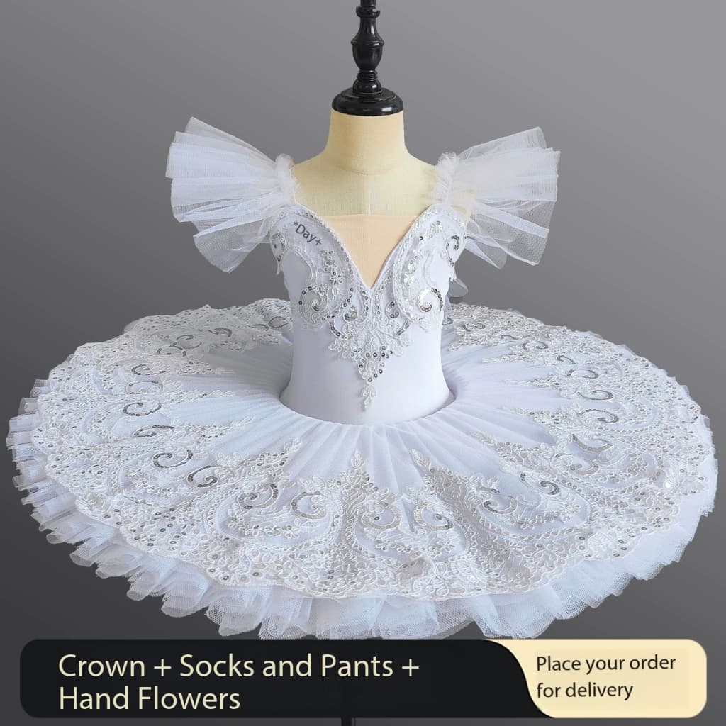Saia de balé profissional branca para crianças, fantasia para meninas, pequeno cisne, gaze fofa, saia TUTU, traje de Per
