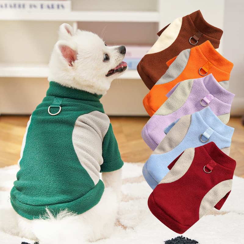 Roupa para Cachorro Pequeno com Argola para Guia - Casaco Moletom Quente de Fleece para Inverno, Cores Variadas