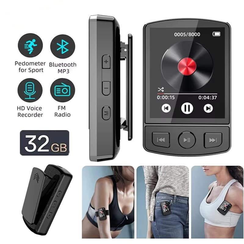 Portátil MP3 Player Esporte Clipe Walkman Som De Alta Fidelidade Bluetooth-Compatível 5.0 Estudante 1.8 Polegada Tela Co