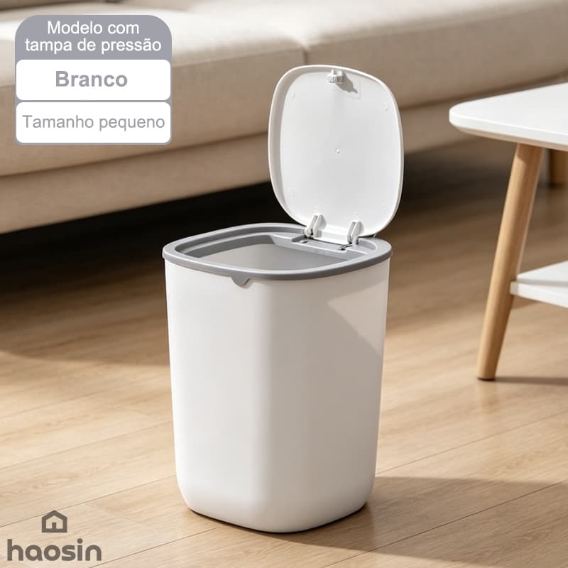 Lixeira Haosin Grande 8 Litros com Tampa Click para Banheiro Cozinha e Sala Multiuso