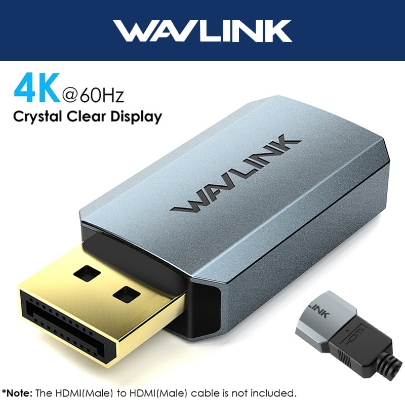 Adaptador WAVLINK Active DisplayPort Para HDMI 4K @ 60Hz Conversor DP Macho Fêmea PC Laptop GPU Monitor De TV Alumínio P