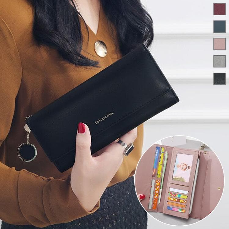 Carteira Comprida Multiuso Feminina / Porta-Cartão com Fivela / Bolsa Fashion para Mulheres
