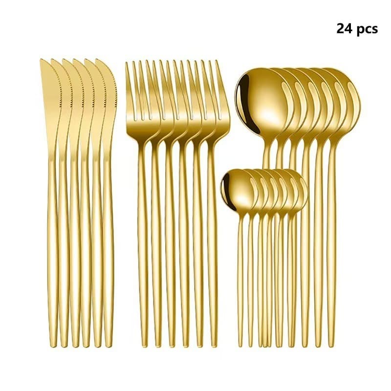 Jogo De Talheres 24Peças Aço Inox Facas - Garfos De Mesa - Colheres Mesa Colheres Sobremesa