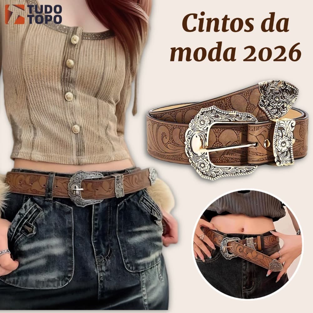 Cinto country Masculino/Feminino com Decorativo Padrão Marrom Com Cintura Decorativo Em Relevo , Para Jeans e Vestidos