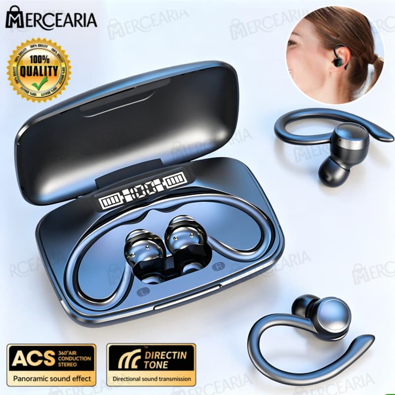 Fones De Ouvido Esportivos Sem Fio Bluetooth Com Visor LED De Bateria,Gancho Auricular E Design Para Exercícios-MC