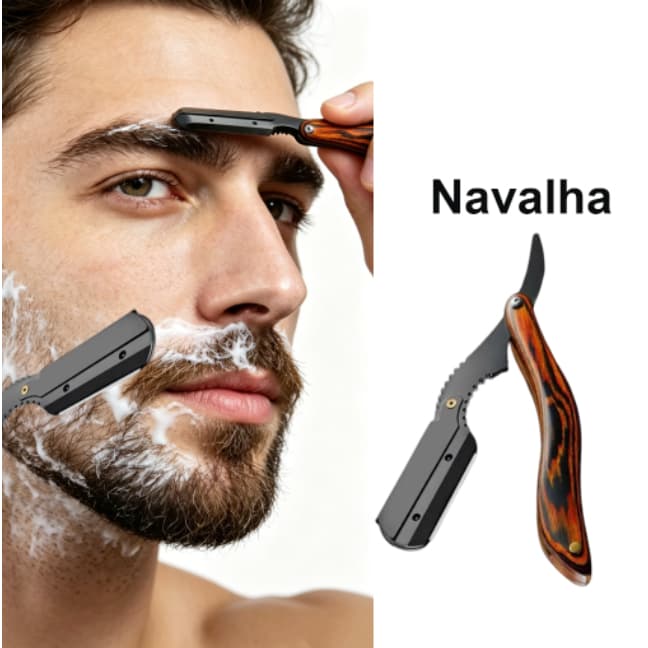 Navalha Navalhete Aço Inox Barbeiro Profissional Iniciante Acabamento Cabelo Barba Lamina