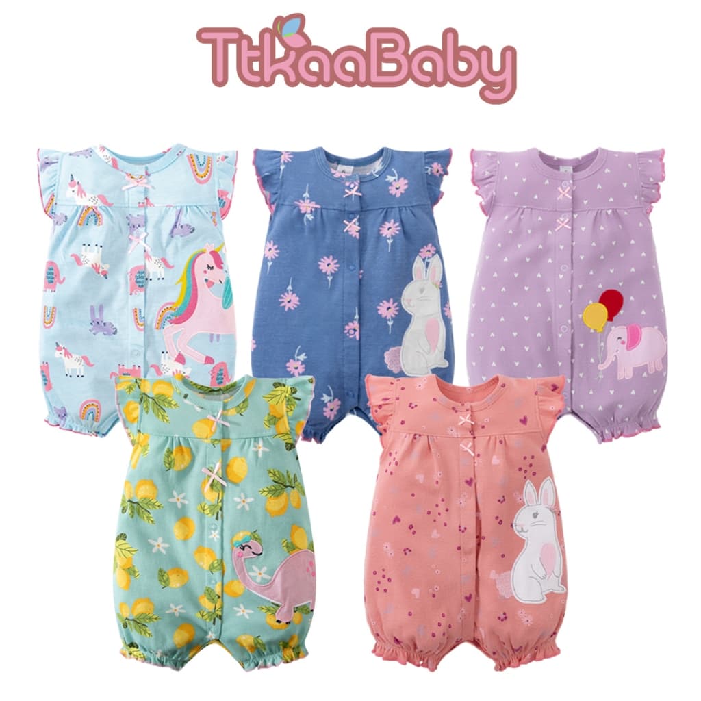 Roupas De Bebê Recém-Nascido Infantil Macacão Meninas Manga Curta Confortável Algodão Bonito Unicórnio Animal Impresso
