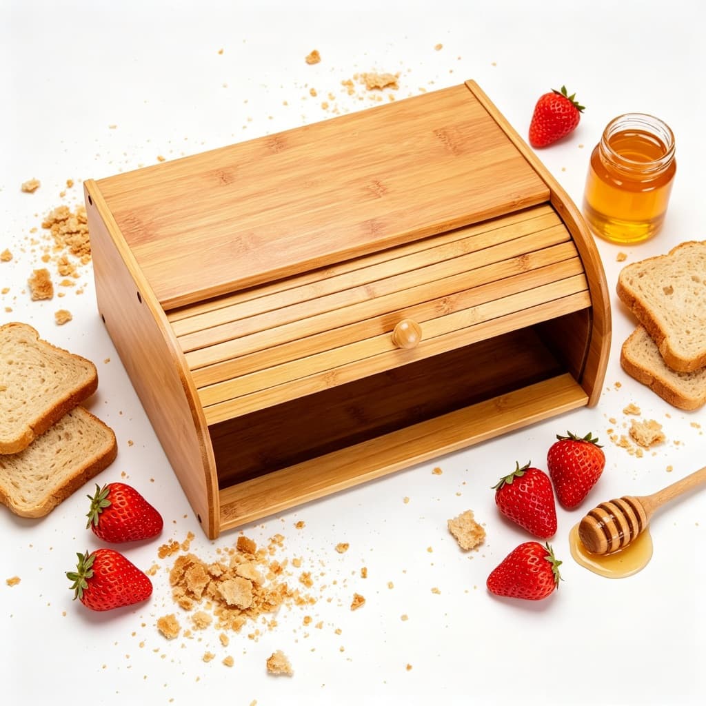 Porta Pães Bambu Grande Premium com tampa retrátil Baú de armazenamento cozinha organizada