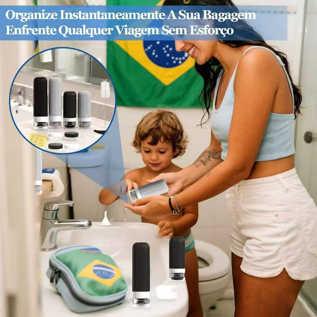 Kit Viagem 4 Frascos Silicone Pote 90ml Shampoo Creme + 4x 30ml  Shampoo Creme Cosméticos