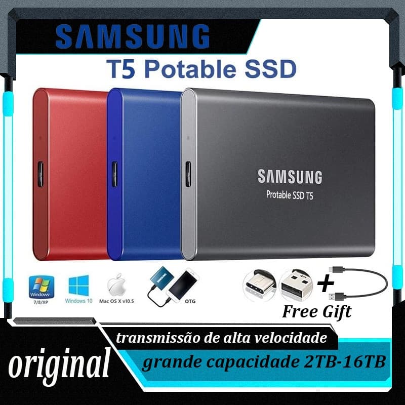 Original SAMSUNG SSD Externo T5 2TB 4T 8T 16TB Disco Rígido Portátil Estado Sólido Hd Externo USB3.1 External Hard Drive