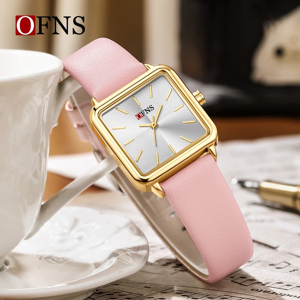 OFNS 1316 Relógio Feminino Retrô Quadrado De Quartzo Elegante E Leve 8 Mm À Prova D'água Pulseira De Couro Multicolorida