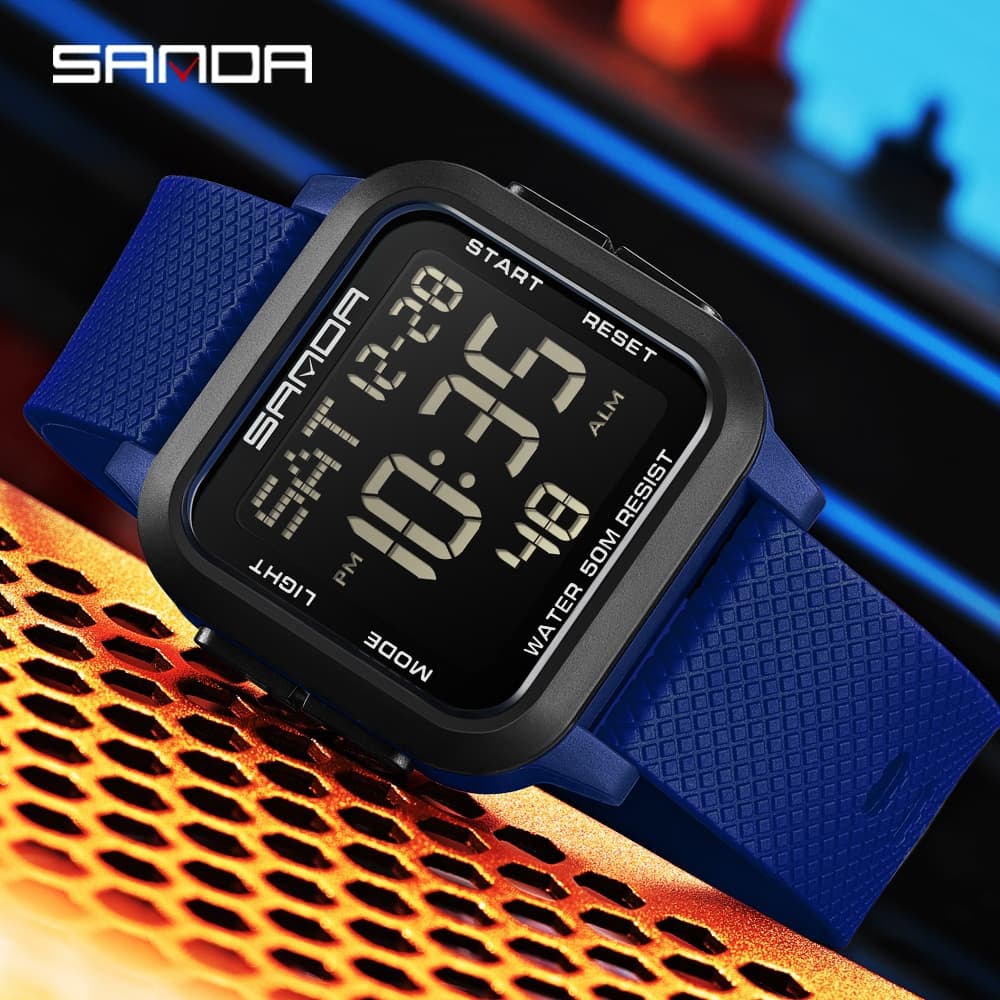 SANDA 2194 Relógio Militar Masculino LED Digital Relógios Esportivos Ao Ar Livre Para Contagem Regressiva À Prova D'água